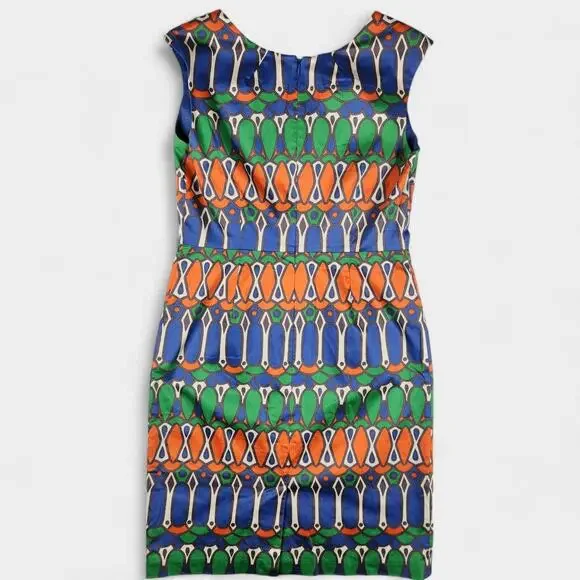 Boden Dress Womens 10R Blue Orange Green Geometric Print Sleeveless Sheath Lined - Picture 8 of 15